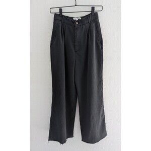 Reformation Mason Pants Women's Size 2P Black Frayed Hem Wide Leg Bottoms